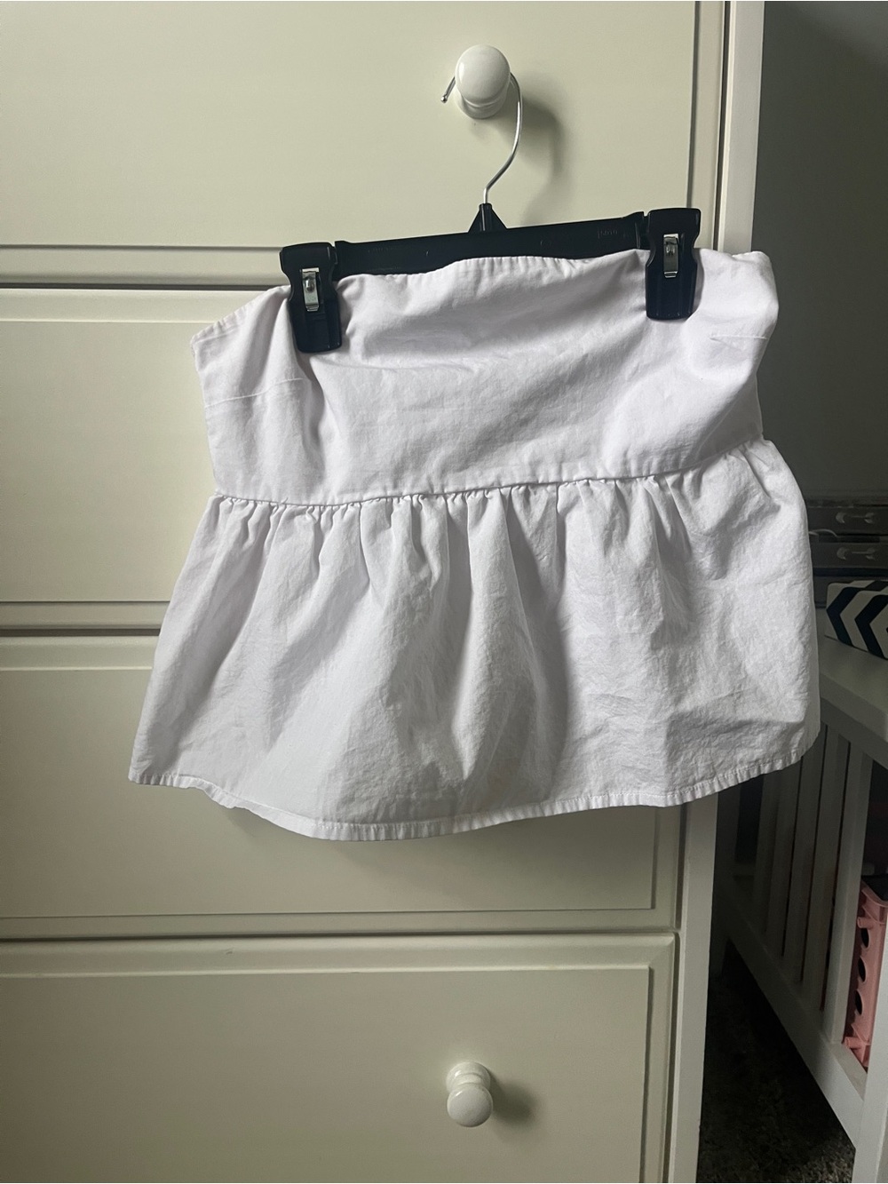 a new day white ruffled strapless babydoll top